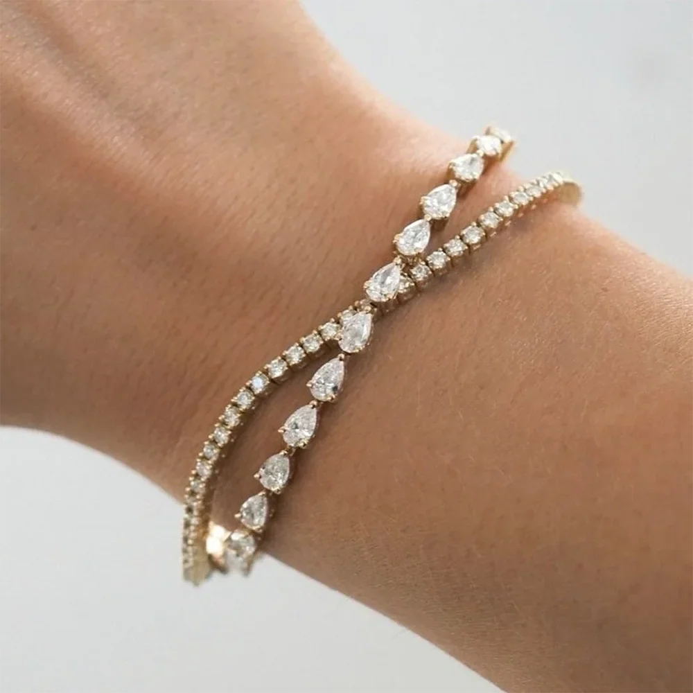 3*5mm Pear Cut Moissanite Diamond Tennis Bracelets with Cetficates 925 Sterling Silver Teardrop Shape Bracelet for Women Men