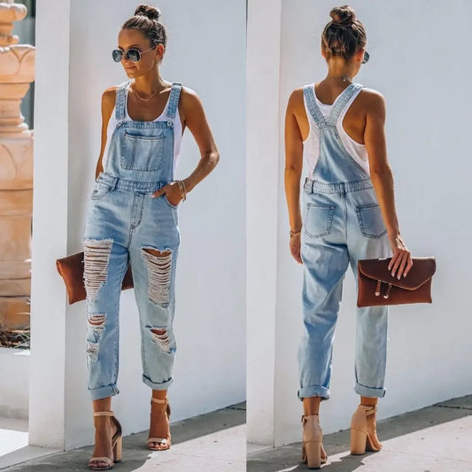 Denim Pants One Piece Suspenders Straight Trousers