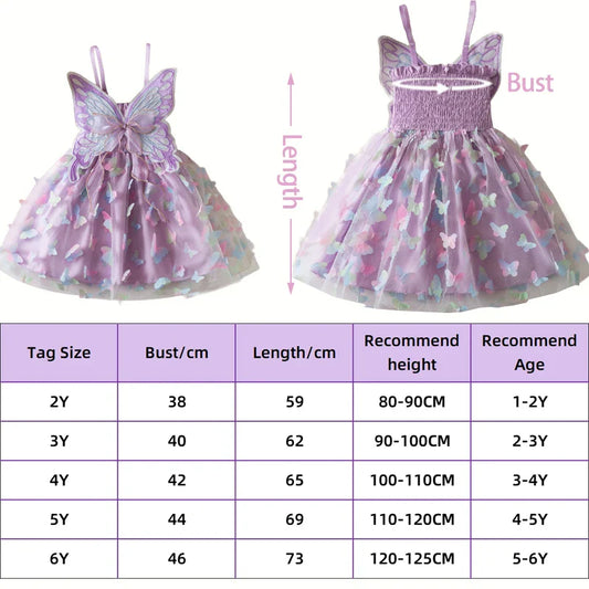 Girls Green Butterfly Dress Summer Children Colorful Mesh Dress Baby Sling Wings Princess Dress for Birthday 2-6T