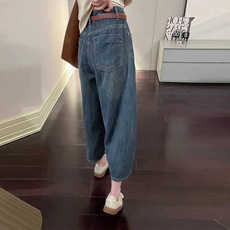 High Waist Jeans for Women Blue Washed Casual Pants