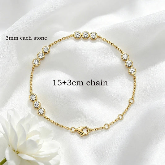 3mm Bubbles Adjustable Real All Moissanite Bracelets for Women Men Classic Lab Diamond Chain S925 Sterling Silver Jewelry