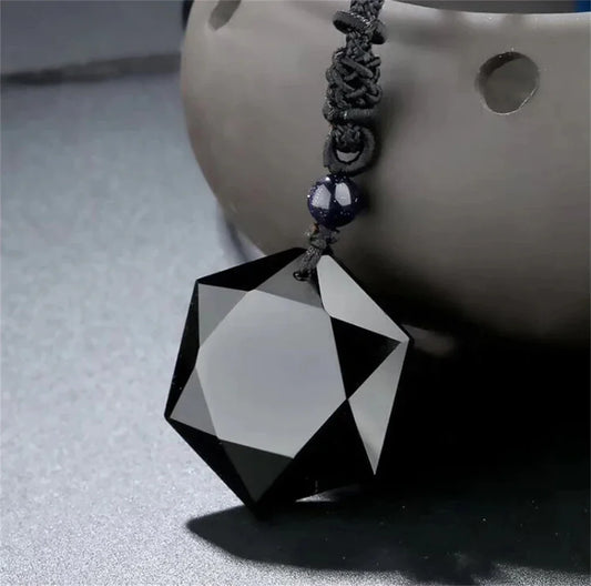 New Fashion Black Obsidian Pendant Necklace Obsidian Star Pendant Lucky Love Crystal Jewelry With Free Rope Drop shipping