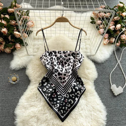 Women Sexy Backless asymmetrical lace-up Camis Print Tank Top Chic One-piece Corset Bustier Summer Beach vacation Crop Top