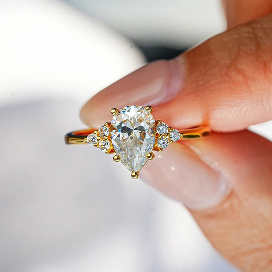 6*9mm Pear Cut Test Passed Moissanite Ring for Women D Color Vintage Wedding Jewelry Lab Diamond 925 Sterling Silver Band