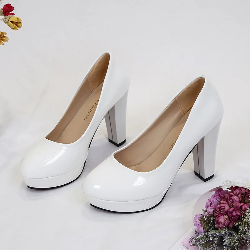 High Heels Shoes Women White Wedding Shoes Thick High Heels Fashion Party Pumps Footwear Black Red Big Size Spring
