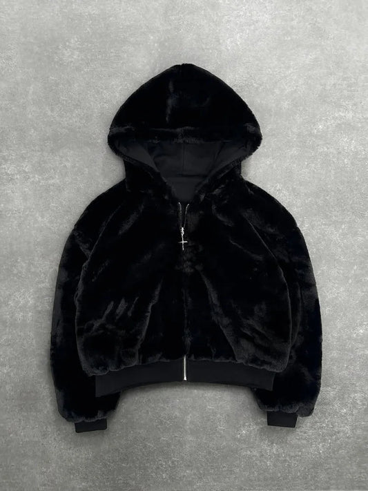 Autumn/Winter Leopard Grey Double sided Zipper Hoodie Men's Casual High Street Warmth Hoodie men's autumn clothing 2025 new