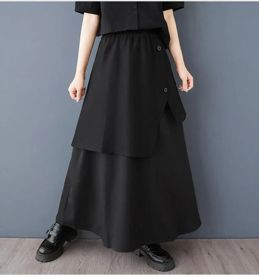2026 Women's Fashion Spring And Summer Loose Irregular Versatile Personality Asymmetry A-line Ankle-length Elastic Waist Skirt