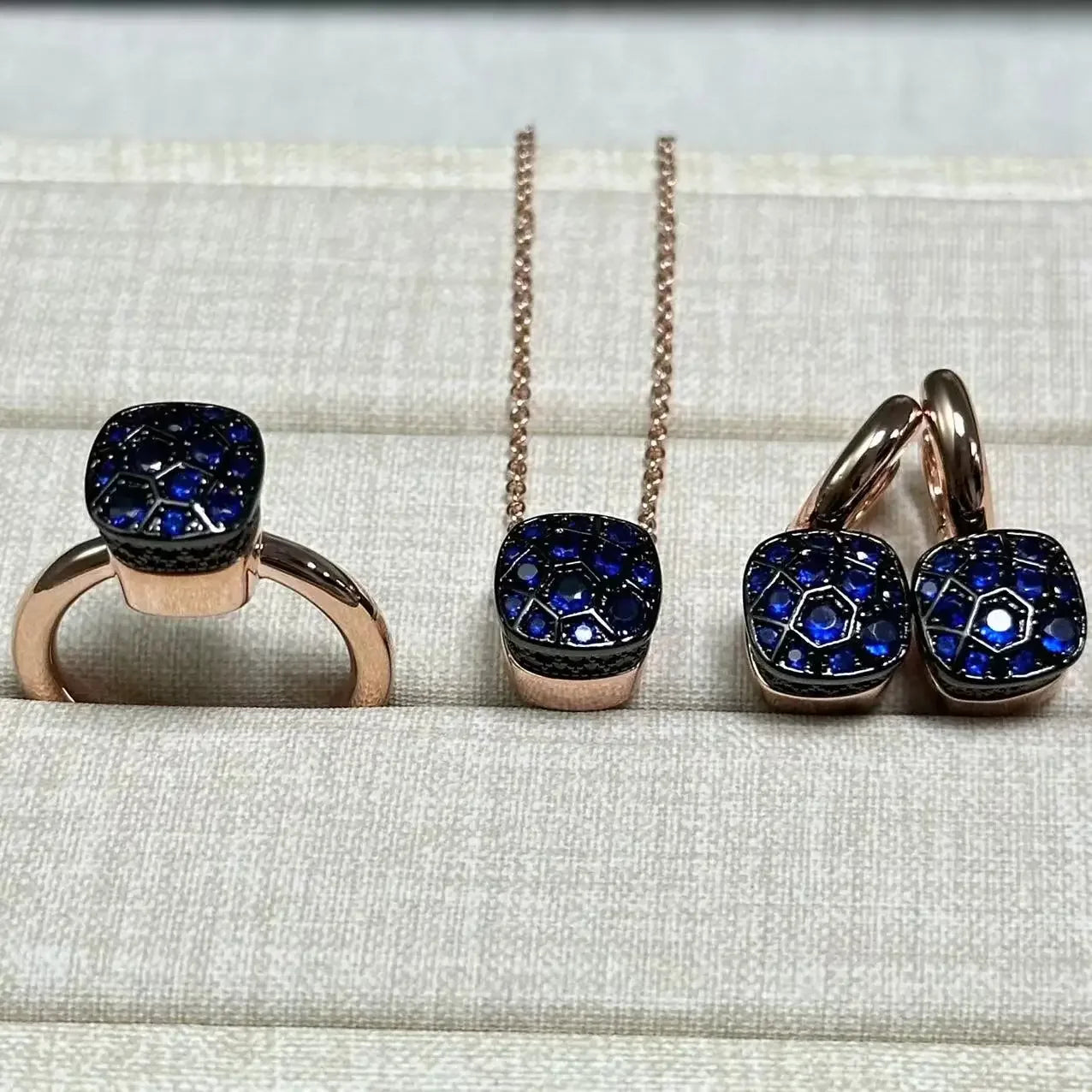 10.6mm Honeycomb Style Jewelry Set For Women Ring Earrings Necklace Rose Gold Candy Crystal Bijoux Gift