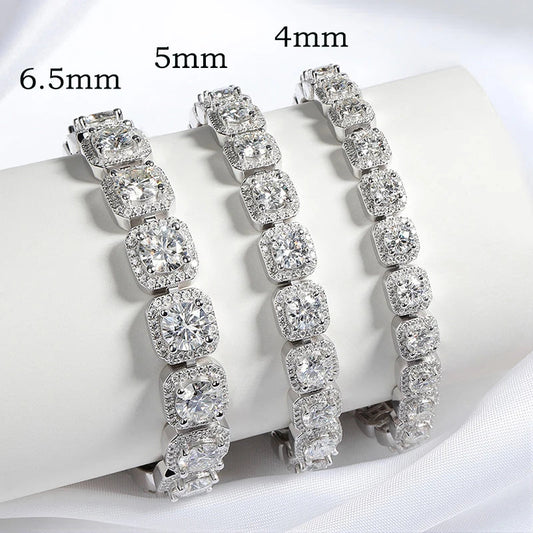 4/5/6.5mm Full Diamond 100% Real Moissanite Bracelets for Men Women Classic Luxury Bangles Pure 925 Sterling Silver Chain