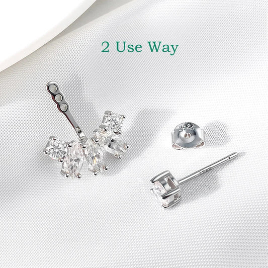GRA Certified All Moissanite Drop Earrings for Women Detachable Earcuff Party Jewelry Pure 925 Silver Stud Earring 2 Use