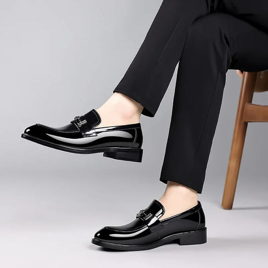 Men's Leather Shoes Genuine Leather High-end Brand One-pedal Formal Business 2025 New Shoes Glossy Doudou Wedding Dress Shoes