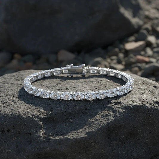 0.3-1.5CT Oval Cut Moissanite Hip-hop Tennis Bracelets for Women Men Lab Diamond Wedding Party 100% S925 Silver Chain