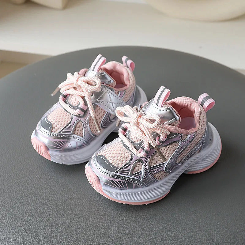 Girls' Sports Shoes 2025 New Style Soft Sole Children's Casual Shoes Fashionable Breathable Stripe Dad Shoes for Kids Boy