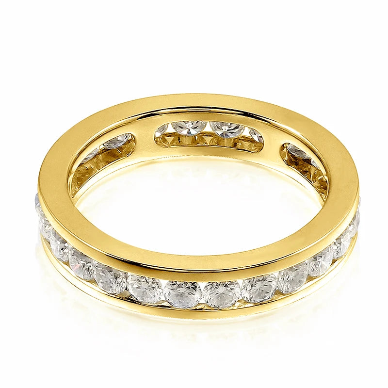 S925 Silver Groove Inlaid D VVS1 Round Moissanite Ring for Women Fashion Wedding Ring Eternity Band with Certificate