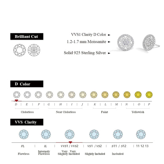 Sparkling Moissanite Earrings for Women D VVS1 Color Pass Diamond Test Solid S925 Sterling Silver Wedding Jewelry Gift