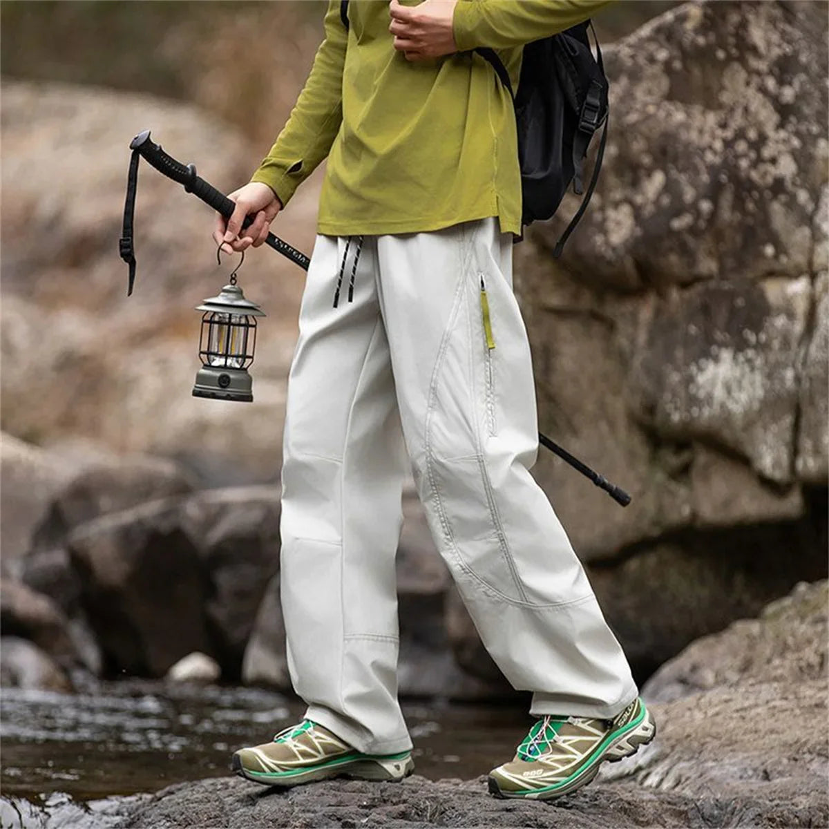 Outdoor Soft Shell Charging Pants Thin Version Retro Men's and Women's Three-proof Quick-drying Paratrooper Pants Loose Hiking