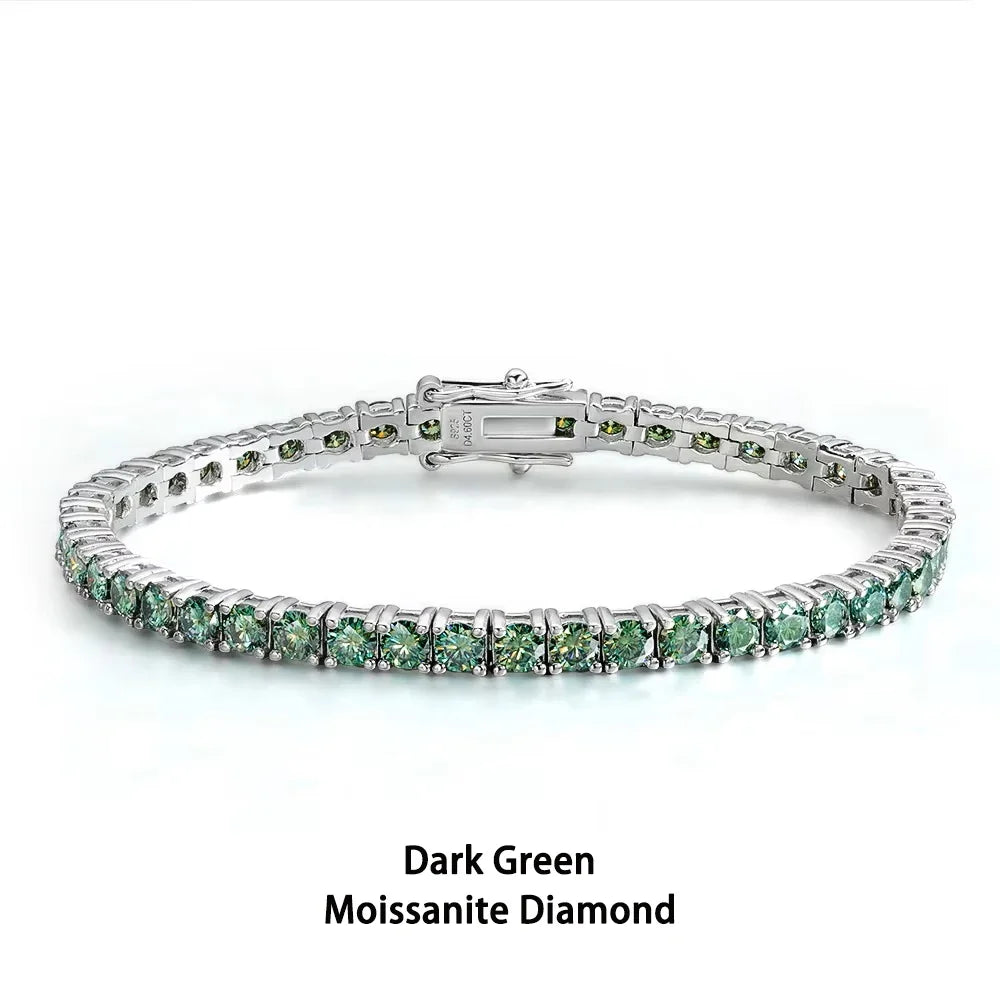 Certified Green Moissanite Tennis Bracelet for Women 925 Silver Plated 18K Gold 3/4/5/6.5mm Diamond Bracelets Fine Jewelry