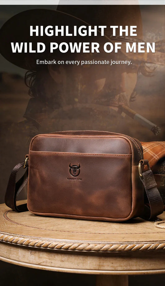 Crazy Horse Leather Men's Fashion Bag New Large-capacity Single Shoulder Cross-body Bag With Casual Men's Bag