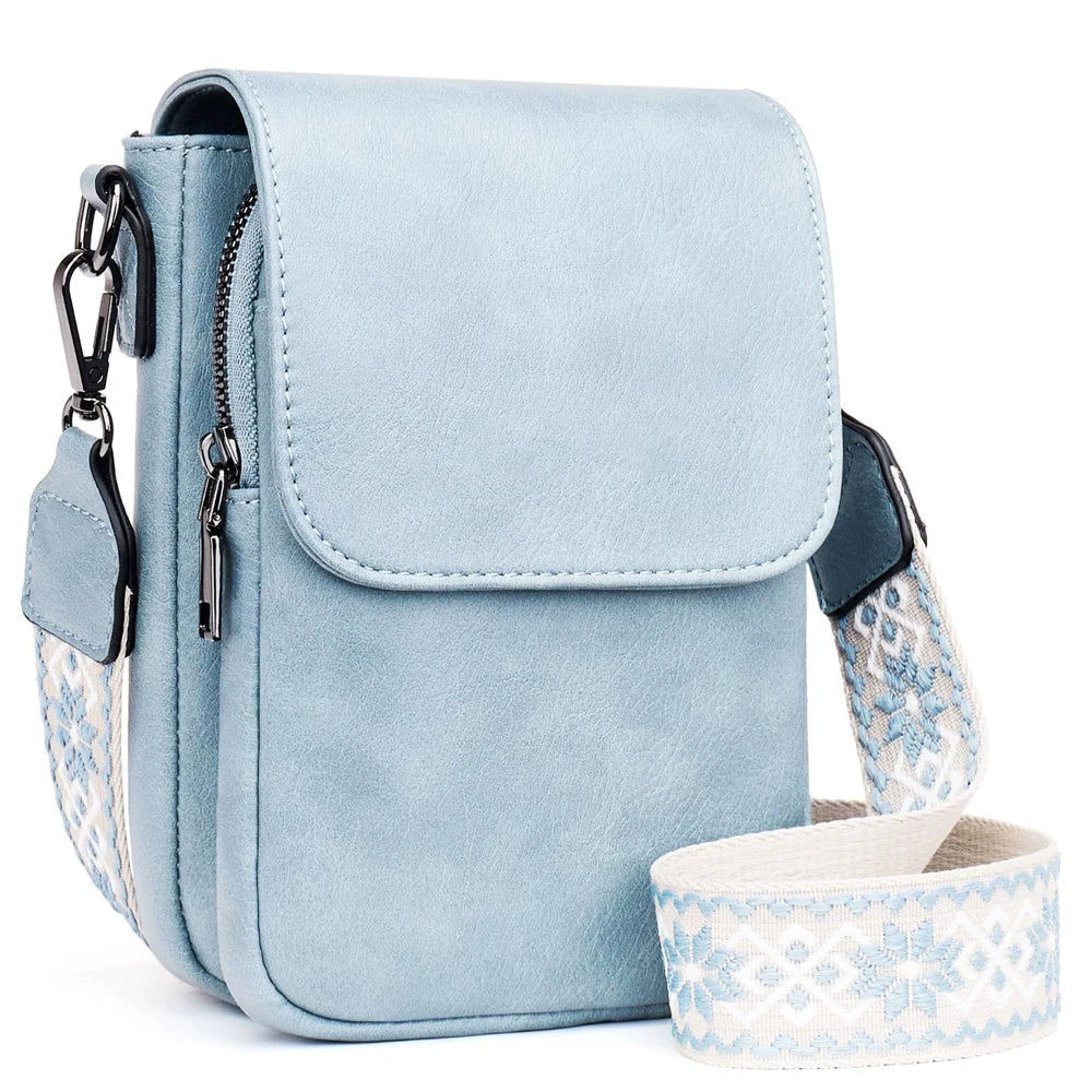 Fashionable New Retro Pu Leather Women's Wide Shoulder Strap Single Shoulder Crossbody Bag with Lid Small Square Bag