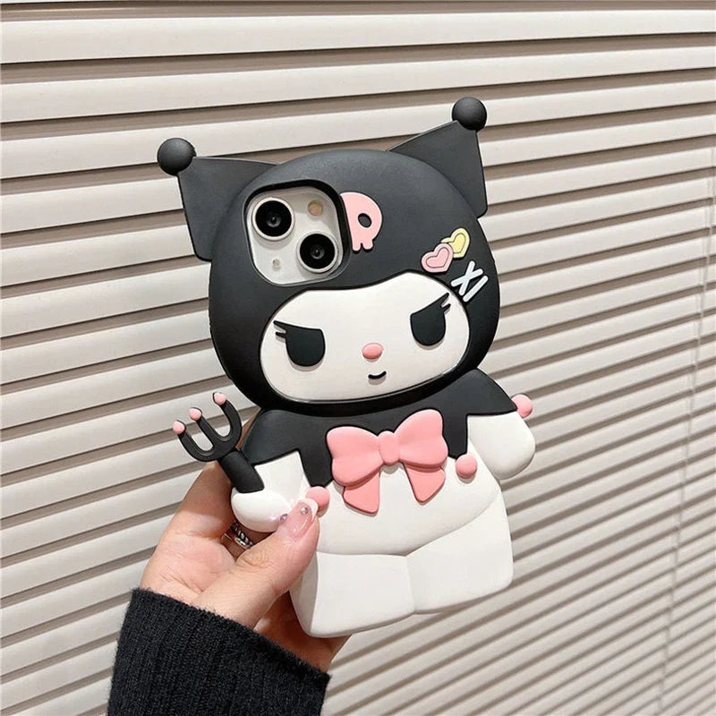 For iPhone X XS XR 11 12 Pro 13 14 Plus 15 Pro Max 13 Pro 3D Kawaii Dark Kuromi Style Cartoon Silicon Soft Phone Case Cover