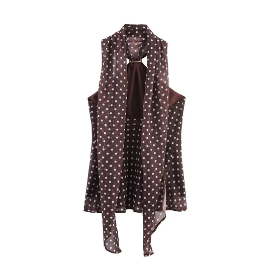 2025 New Women's Clothing European and American Style Versatile Backless Suspender Polka Dot Halter Neck Top