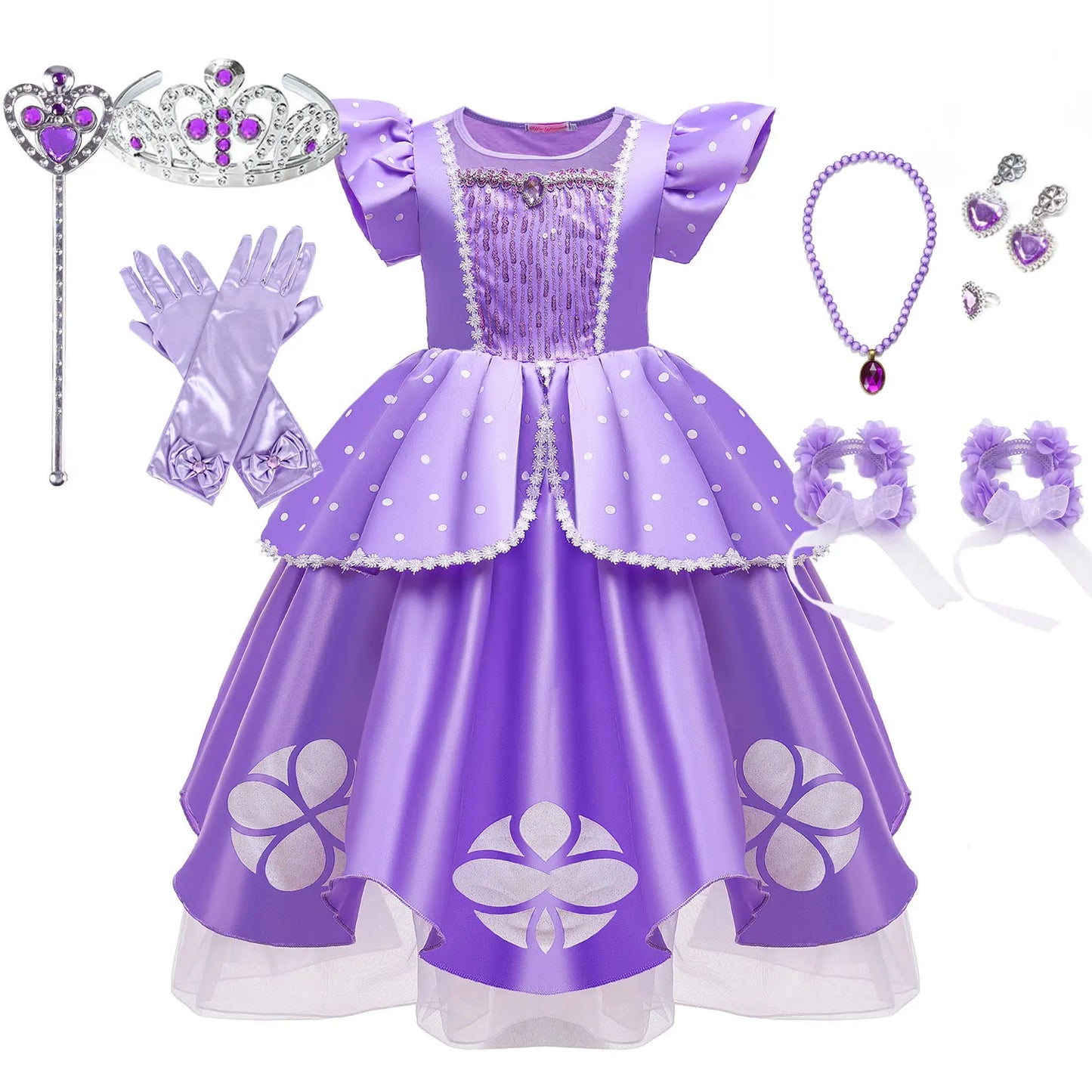 Little Sophia Role Playing Cute Ball Gown Sofia Costume Play Dress Tea Length Puffy Birthday Party Frock As a Intern Princess