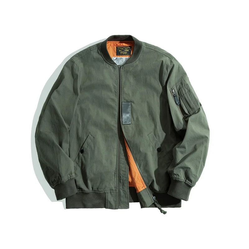 Jaquetas Bomber MA1 Retrô Verdes Corta-vento Piloto Casuais Motocicleta Beisebol para Homens Primavera e Outono