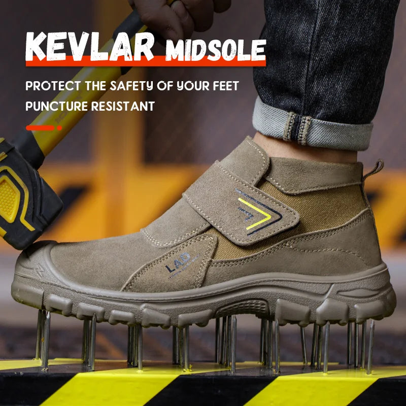 Men's work shoes with wear-resistant solid soles, anti smashing and puncture safety shoes, comfortable and breathable