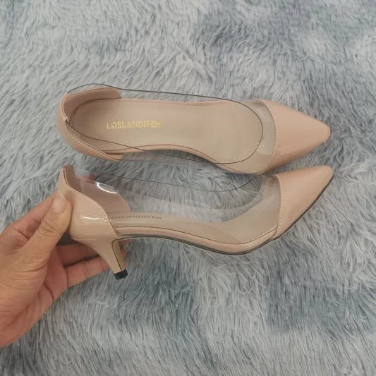 Women Pumps Spring Autumn PVC Transparent 5cm Low Heels Sexy Pointed Toe Slip-on Thin High Heels Party Wedding Shoes
