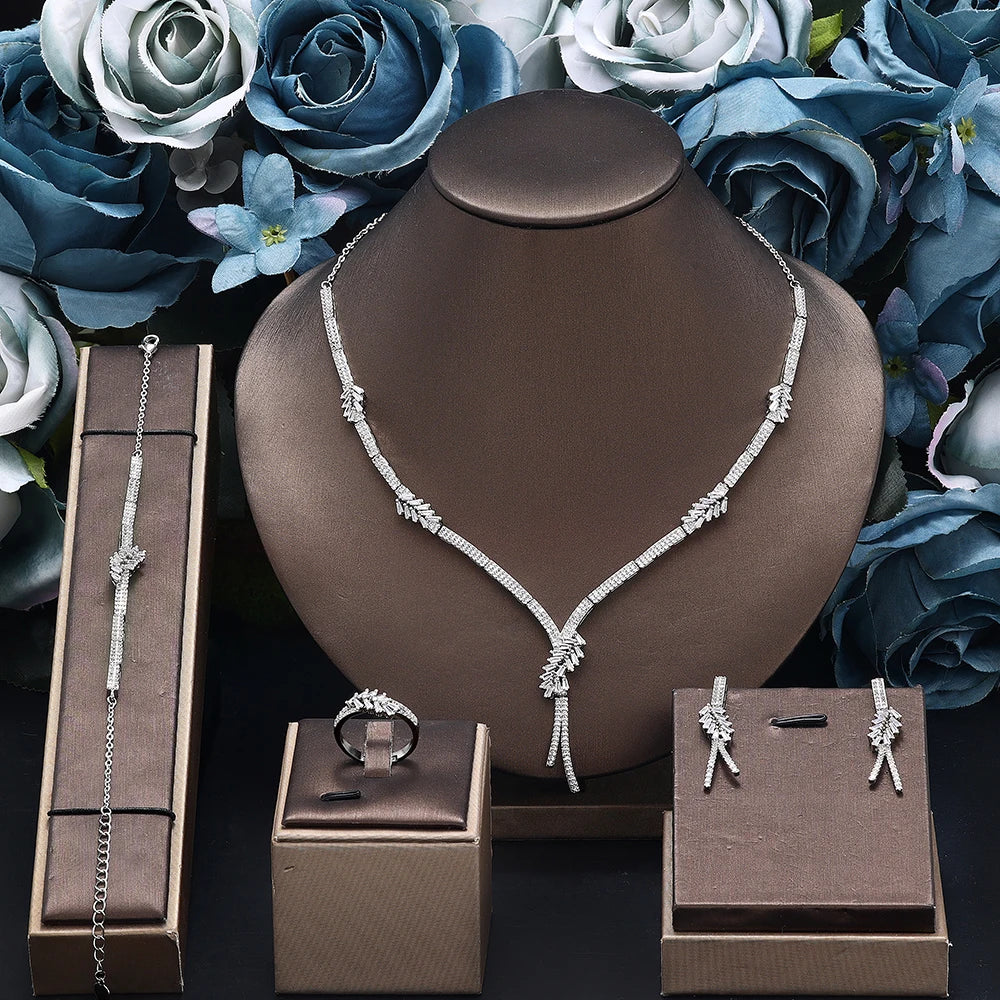 Trendy 4PCS Nigeria Wedding Jewelry Sets For Women UAE African Cubic Zircon Jewelry Set Bridal Accessories