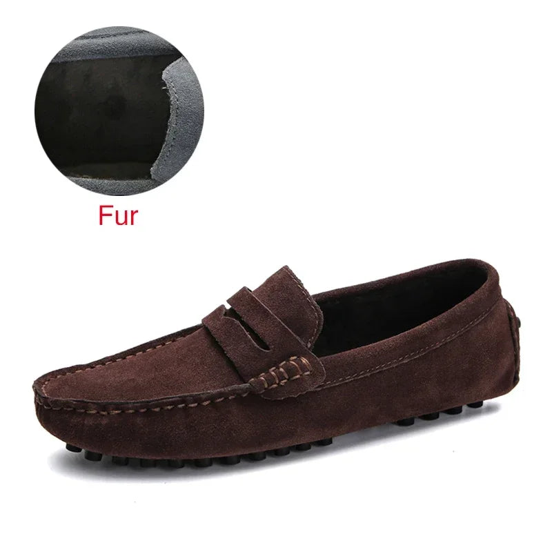 Large Size 49 Men Loafers Soft Moccasins High Quality Spring Autumn Genuine Leather Shoes Men Warm Flats Driving Shoes