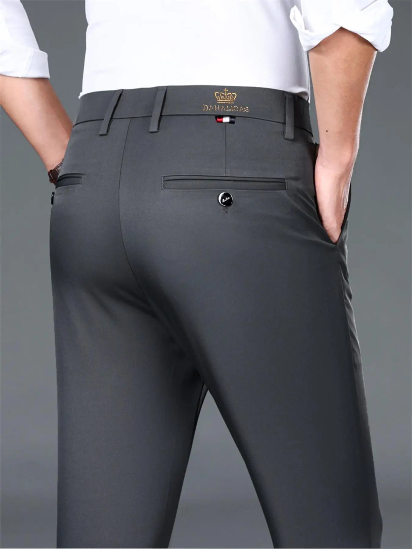 Premium Men's Stretch Business Pants – Slim Fit Solid Color Formal Trousers for All-Day Comfort & Professional Style