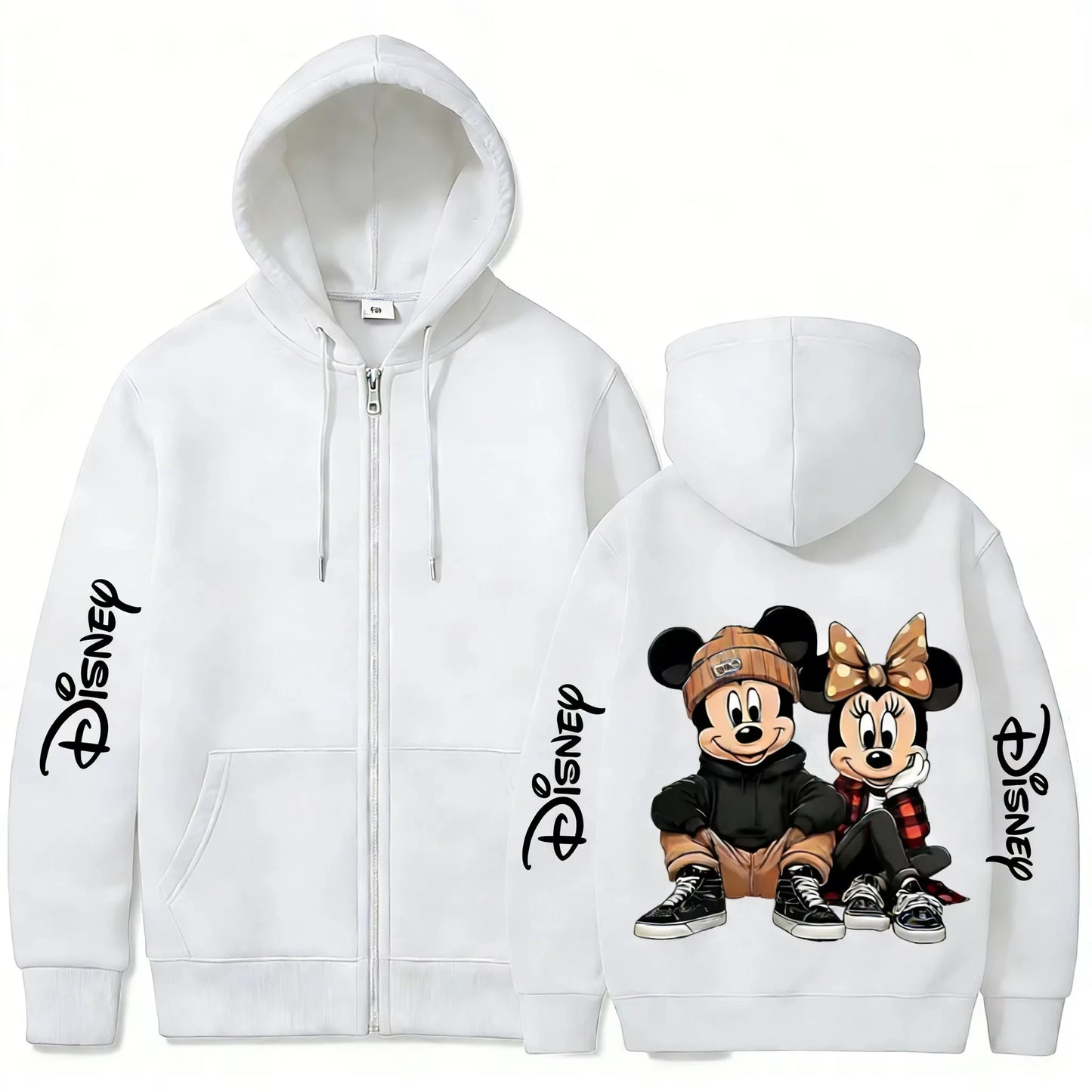 Unisex 2026 Spring Autumn Y2K Mickey Minnie Graphic Print Zip Up Hoodie Cotton Casual Streetwear Jacket Women Men Tops