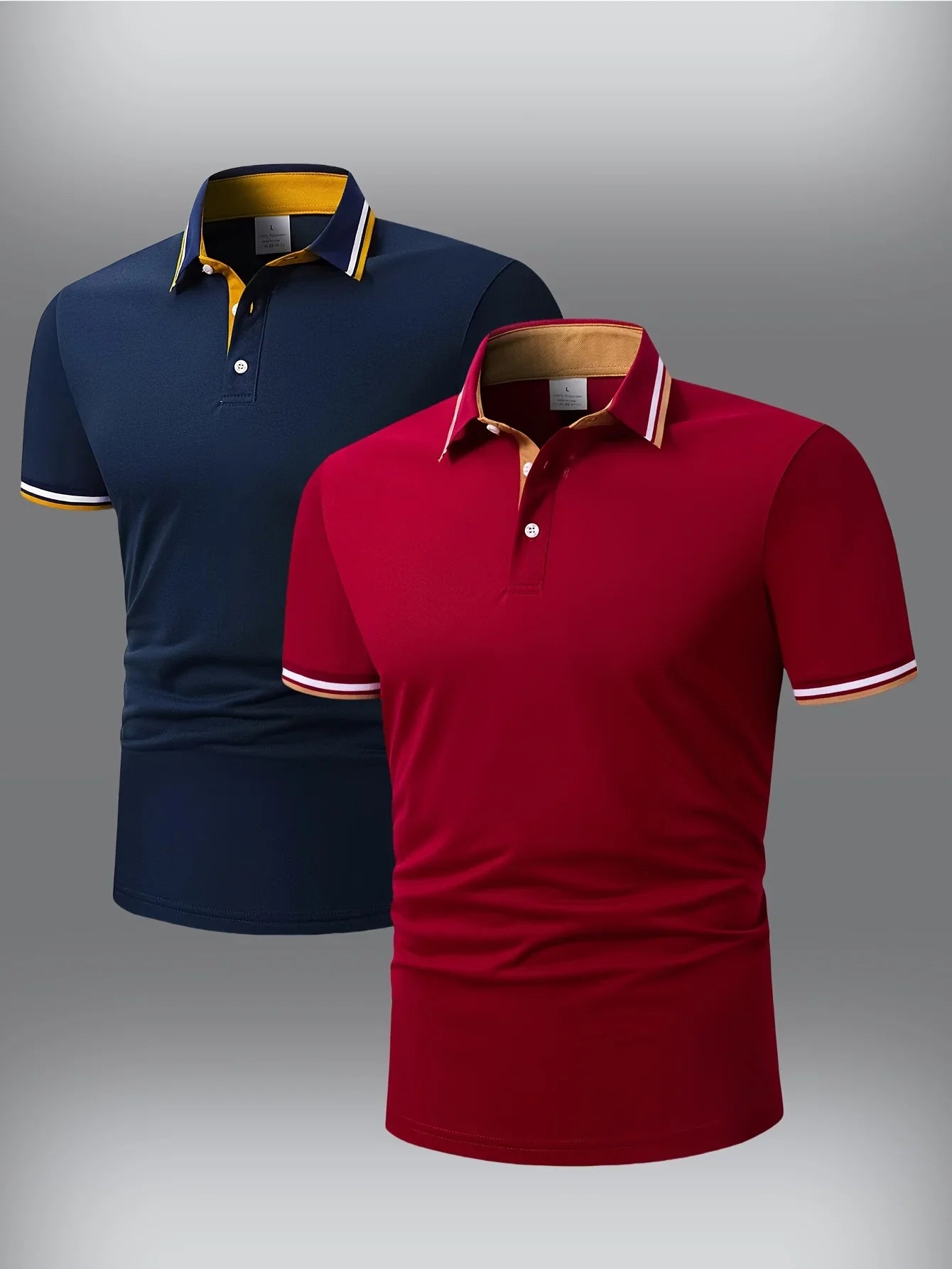 2pcs Men's Short-Sleeve Shirts with Contrast Collars - Lightweight Polyester, Pastel Blue & Pink, Turn- Collar, Button Closure,
