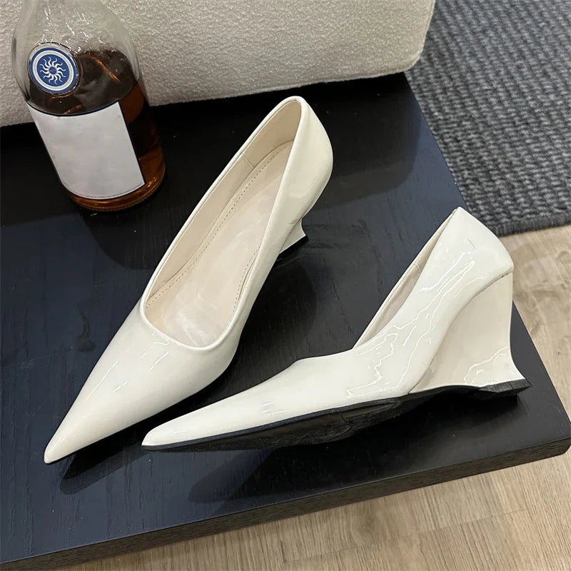 New Design Pointed Toe Wedges High Heels Women Pumps Silver Red Shoes Sexy Wedding Banquet Zapatos Mujer