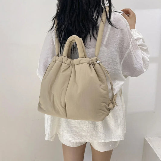 Women's Casual Single-shoulder Bag Large Capacity Nylon Backpack Women's Down Cotton Winter Tote Bag Portable Makeup Handbag