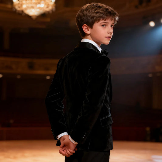 Boys Tuxedo Velvet Blazer Kids Suit Red Christmas New Year Party Gift Clothes Fromal Black Xmas Birthday Wedding Outifit