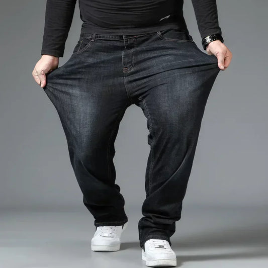 Mens Large Size Black Jeans 10XL Oversize High Waist Loose Trousers Husband Plus Size Loose Denim Trousers Blue Male Denim Pants