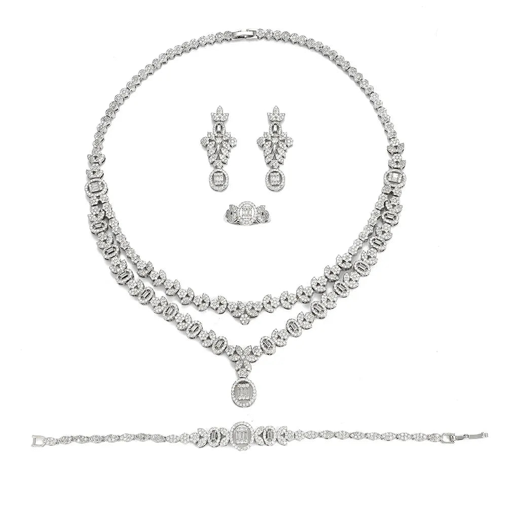 Bridal Zirconia For Women Party Luxury Dubai Necklace Bracelet Earringa Rings CZ Crystal Wedding Jewelry Sets
