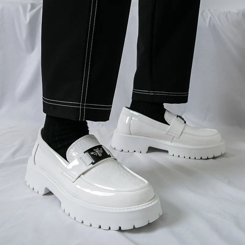2026 Fashion Bee Design Men's Leather Shoes Thick Sole Luxury Slip On Loafers Comfort Fashio Business Party Formal Dress Shoes