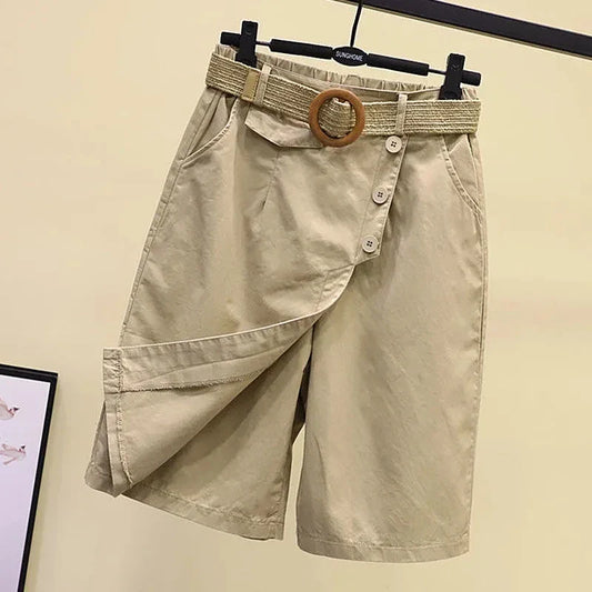 Pants Skirt for Women Shorts Summer Wide Leg Blue High Waist Straight-legged Pockets Woman Short Black Korean Fashion Culotte