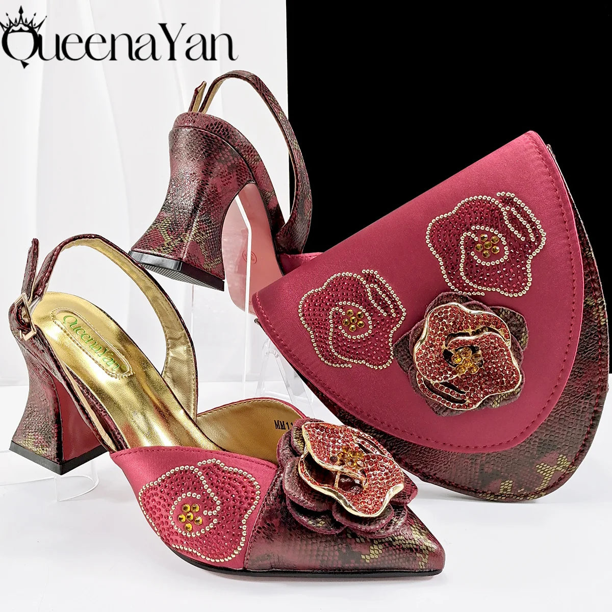 2026 Premium Ladies Party Shoes and Bag Comfortable New Square Heels with Hand Bag For Wedding Or Work