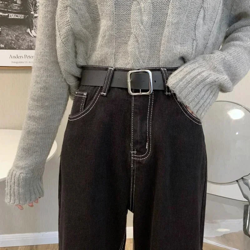 Woman Vintage Casual High Waist Black Jeans