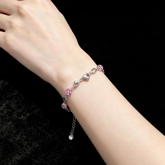 925 Sterling Silver Heart Shaped Bracelet For Women vintage style Pink Moissanite Charm Bracelets Original Party Jewelry