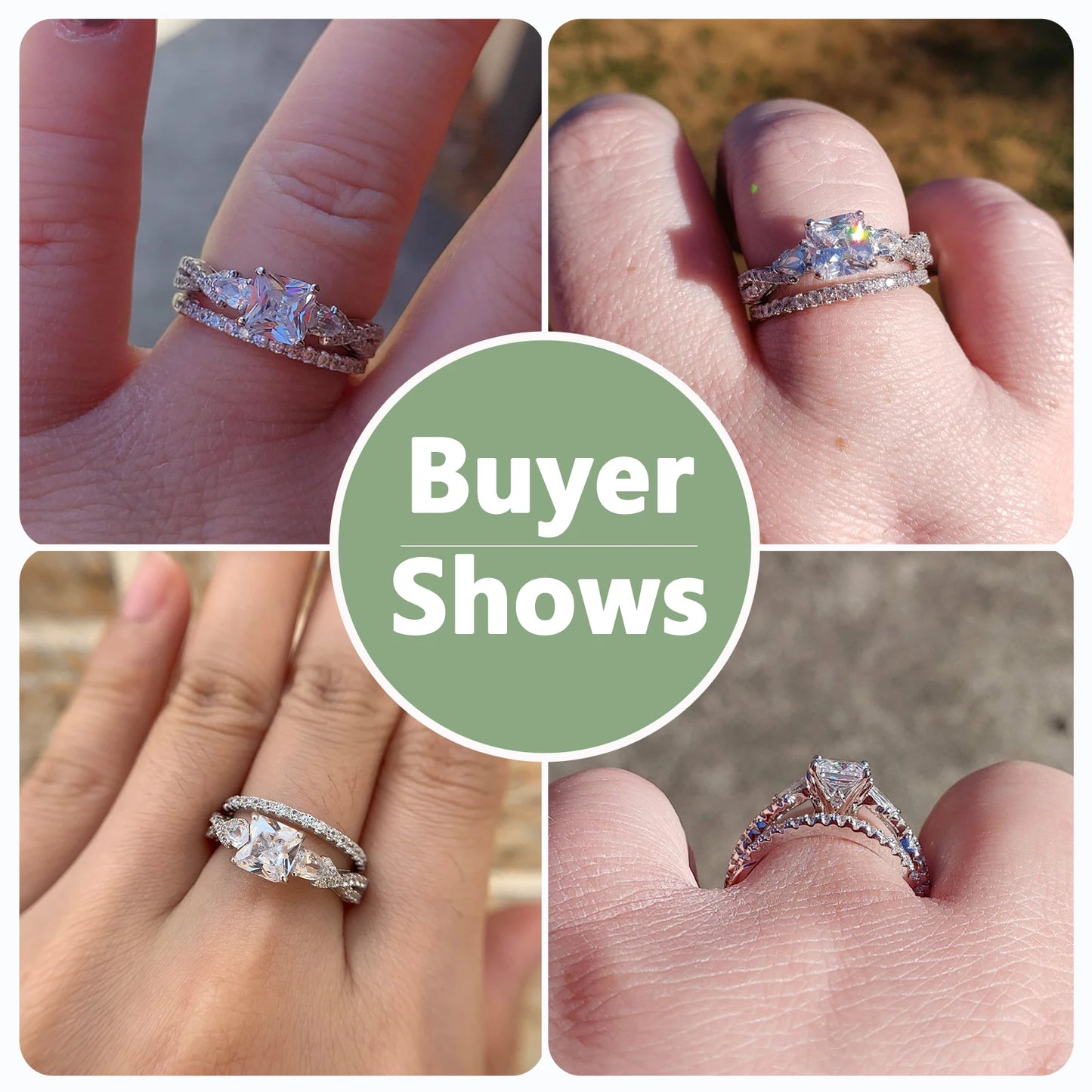 Conjunto de 2 Anéis de Casamento em Prata Esterlina 925 1,7 Ct com Zircônias Cúbicas AAAAA de Corte Princesa e Pera Anéis de Noivado para Mulheres Joias da Moda