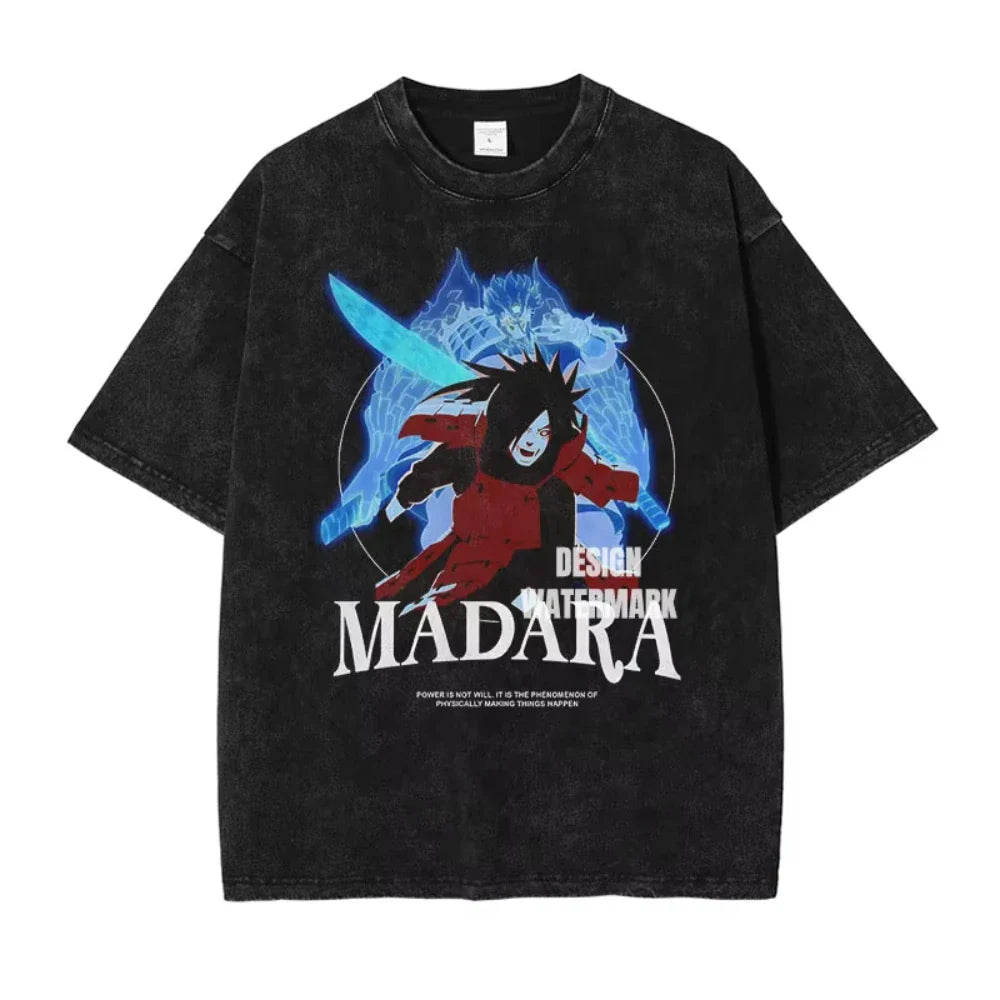T-shirts Vintage Washed Uchiha Itachi Printed T Shirt Oversize Streetwear Manga Kakashi Minato Obito Tops Tees Man Women