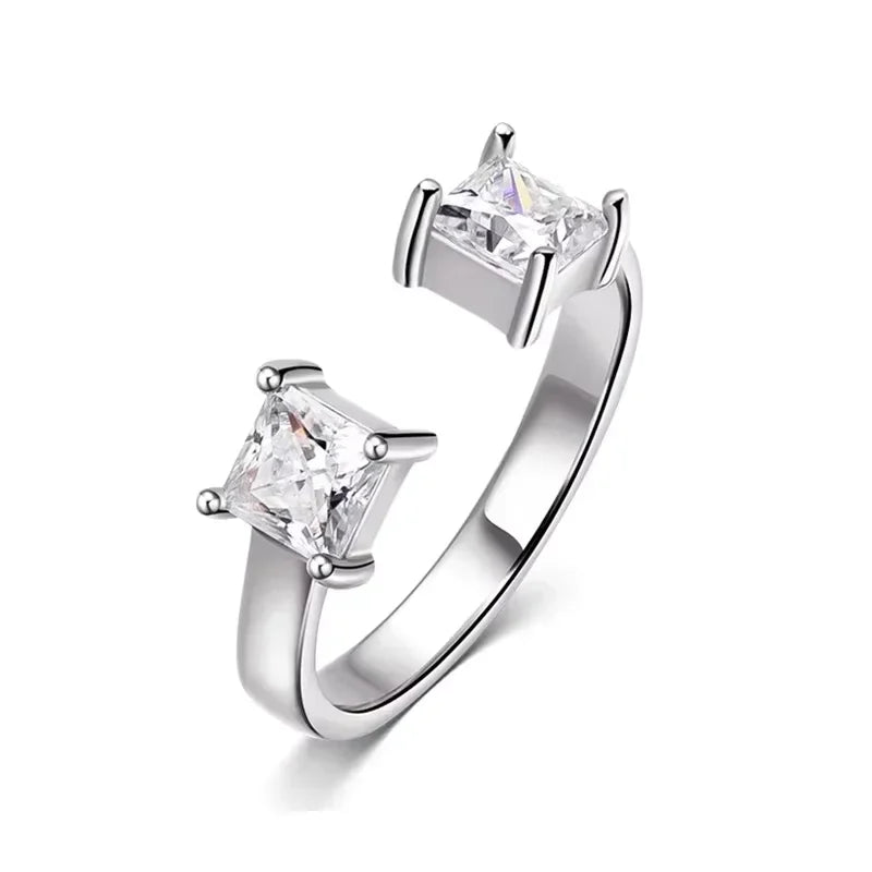 1CTTW 4.5mm Princess Cut Certified Moissanite Rings for Women Adjustable 100% 925 Sterling Silver Wedding Party Band Gift