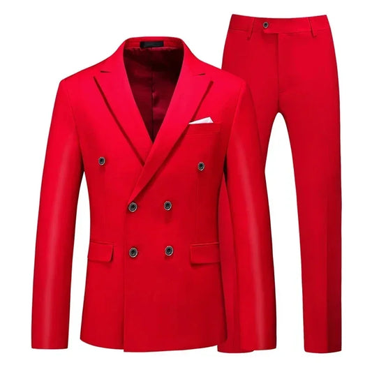 2 Pieces Double Breasted Formal Men Suits Slim FitGroom Tuxedos for Wedding Peaked Lapel Custom Male Blazer Prom Daily Wear