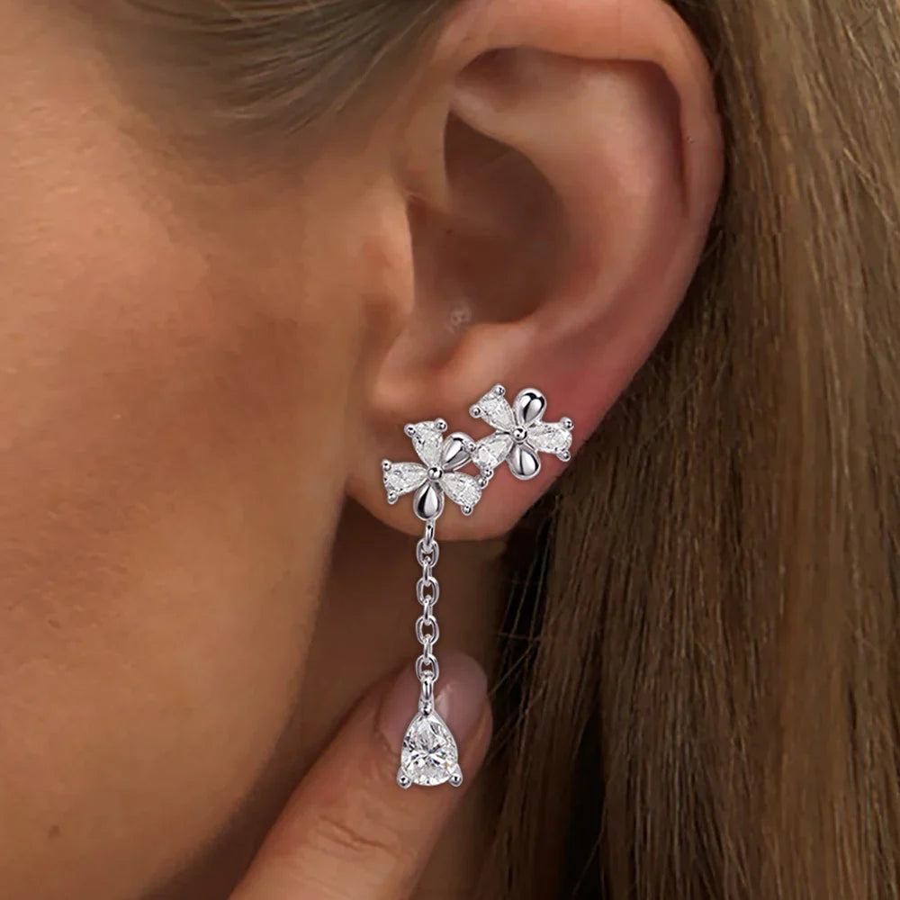 Waterdrop Long Full Moissanite Drop Earrings for Women 100% S925 Silver 0.3carat Pear Cut Lab Diamond Earring with Certificate