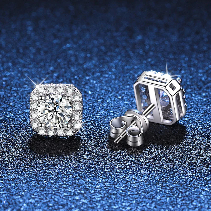 0.5ct 1ct Pink Moissanite Studs Earrings for Women 925 Sterling Silver Black Blue Grey Sparkling Lab Diamond Stud Earring